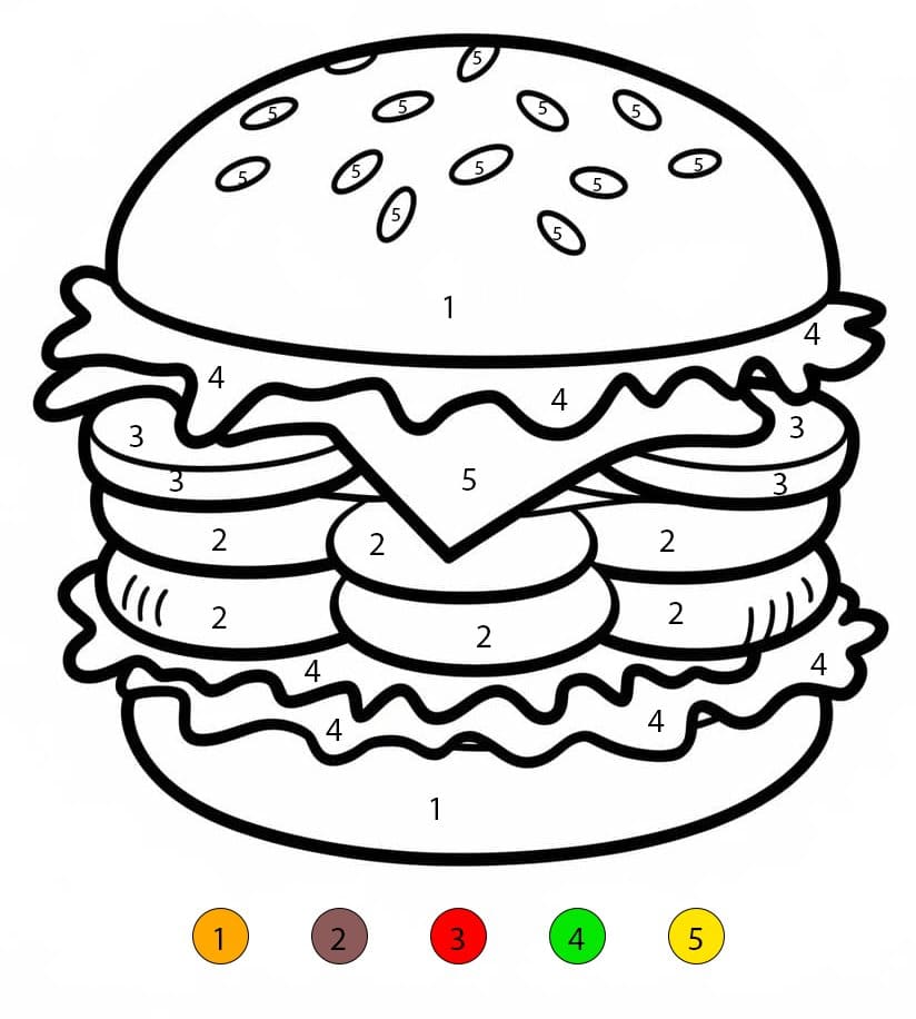 Free Drawing of Hamburger Color By Number