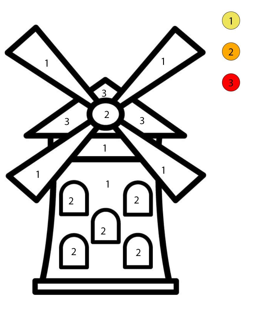 Free Drawing of Windmill Color By Number