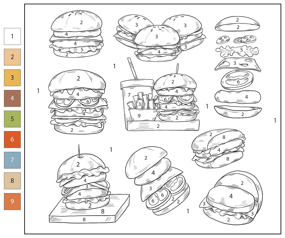 Free Printable Hamburger Color By Number