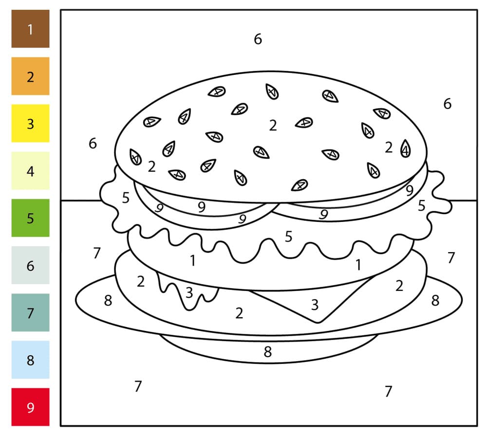Hamburger on Plate Color By Number