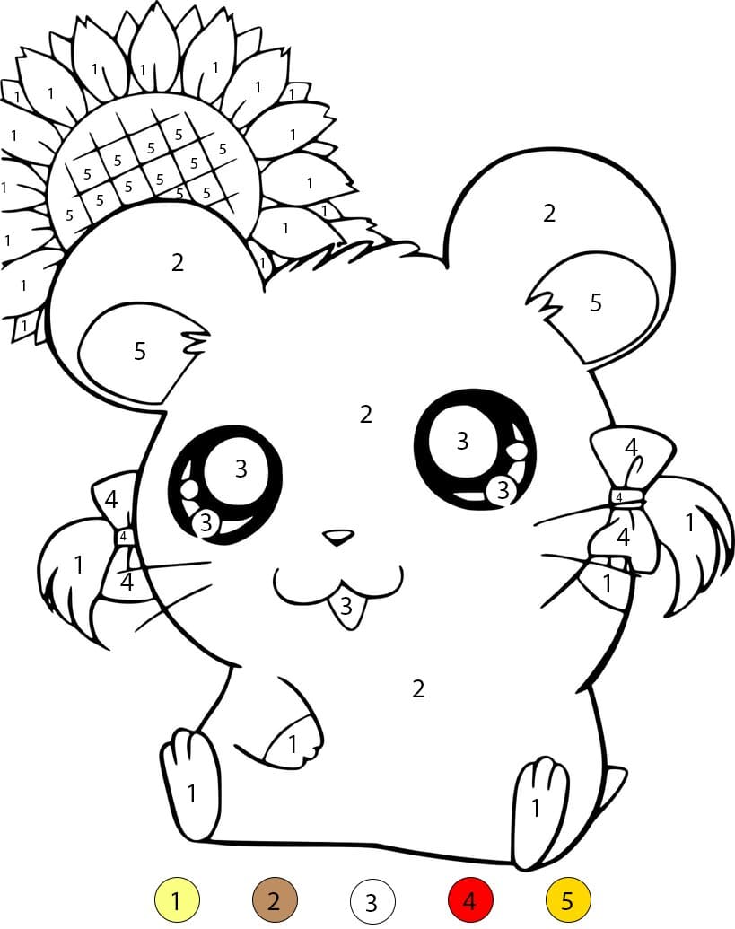 Hamster With Sunflower Color By Number