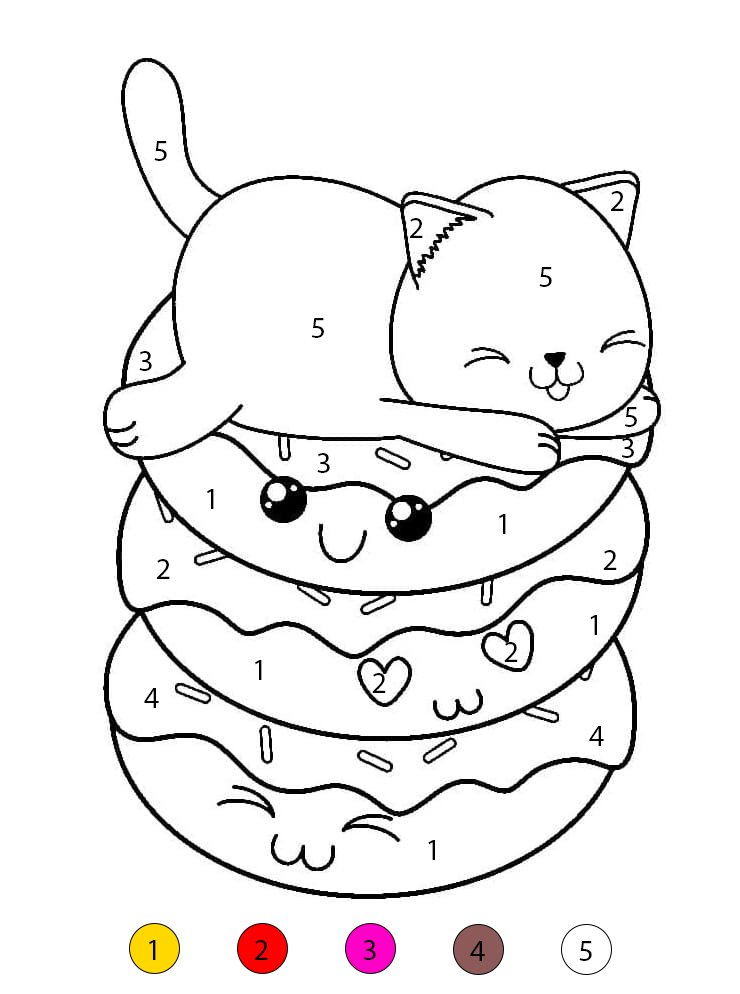 Kawaii Donut and Kitten Color By Number