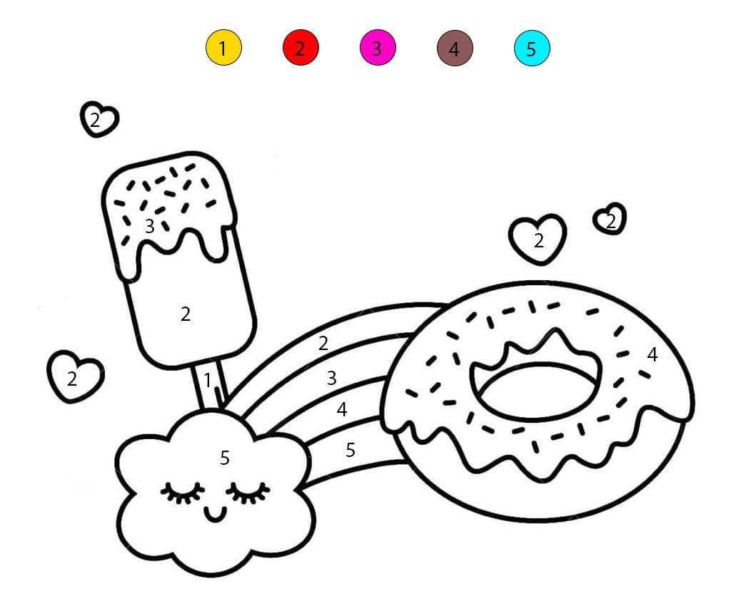 Kawaii Ice Cream and Donut Color By Number