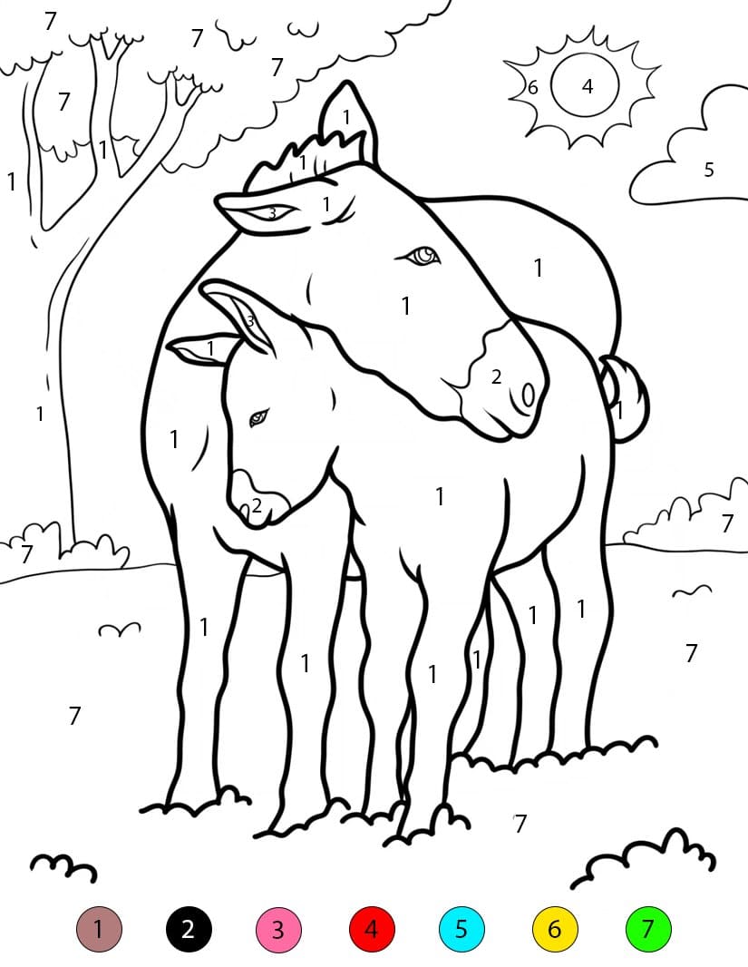 Mama And Baby Donkey Color By Number