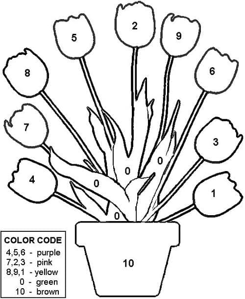 Printable Flowers Pot Color By Number