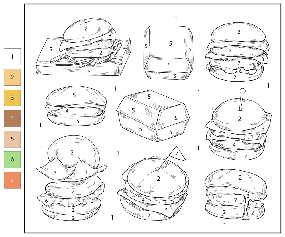 Printable Hamburger Color By Number