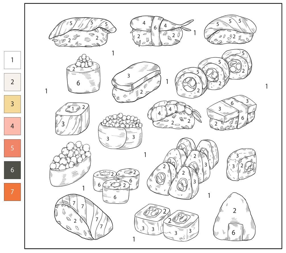 Printable Sushi Color By Number