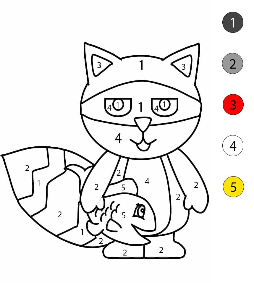 Raccoon and A Fish Color By Number