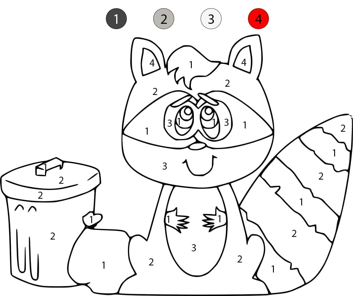 Raccoon and Trash Color By Number