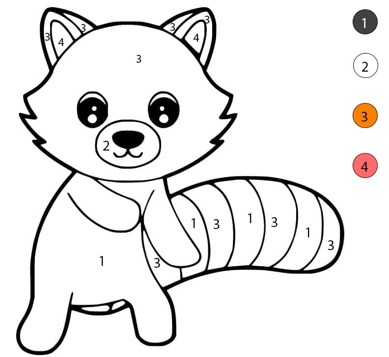 Red Panda Simple Color By Number