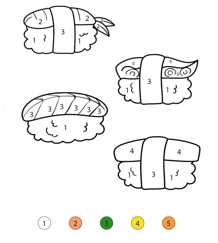 Sushi Nigiri Color By Number