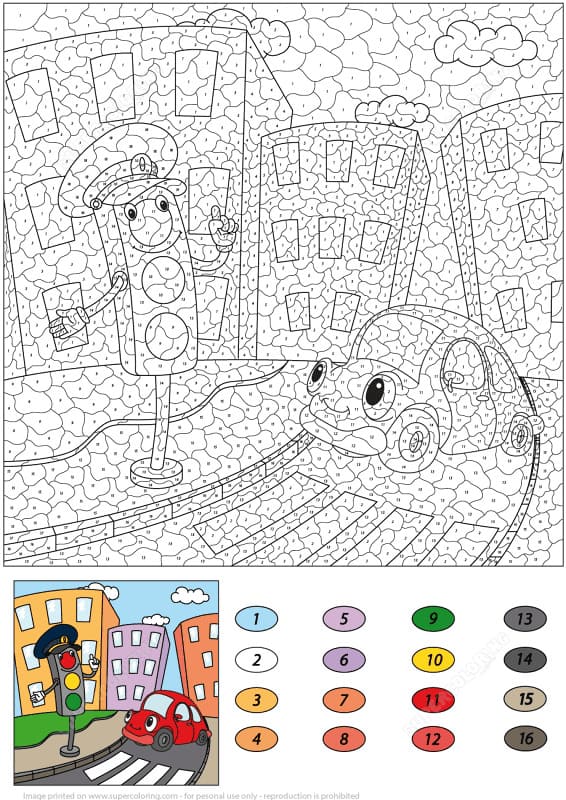 Traffic Light and Funny Car Color By Number
