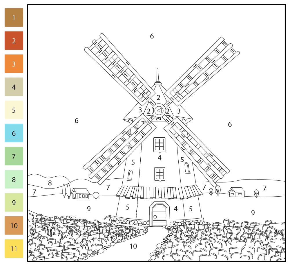 Windmill For Kids Color By Number