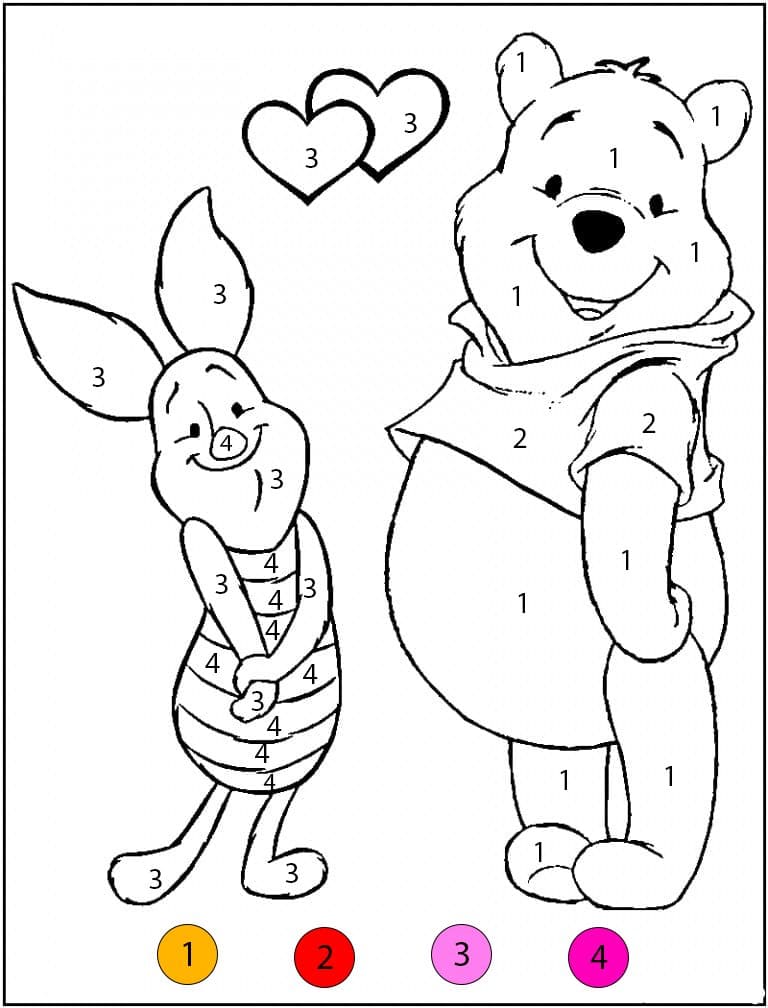 Cute Piglet and Pooh Color By Number