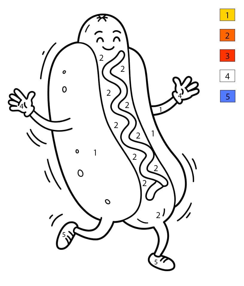Happy Hot Dog Color By Number