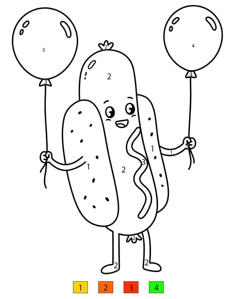 Hot Dog with Balloon Color By Number