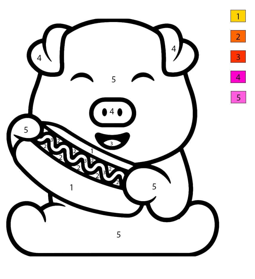 Pig and Hot Dog Color By Number