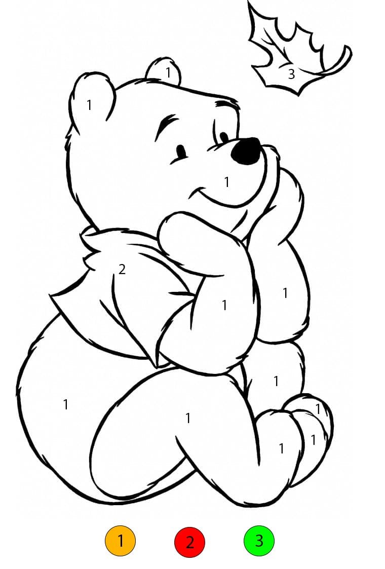 Pooh and Fall Leaf Color By Number