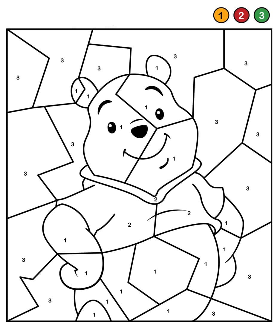 Print Winnie the Pooh with Heart Color By Number
