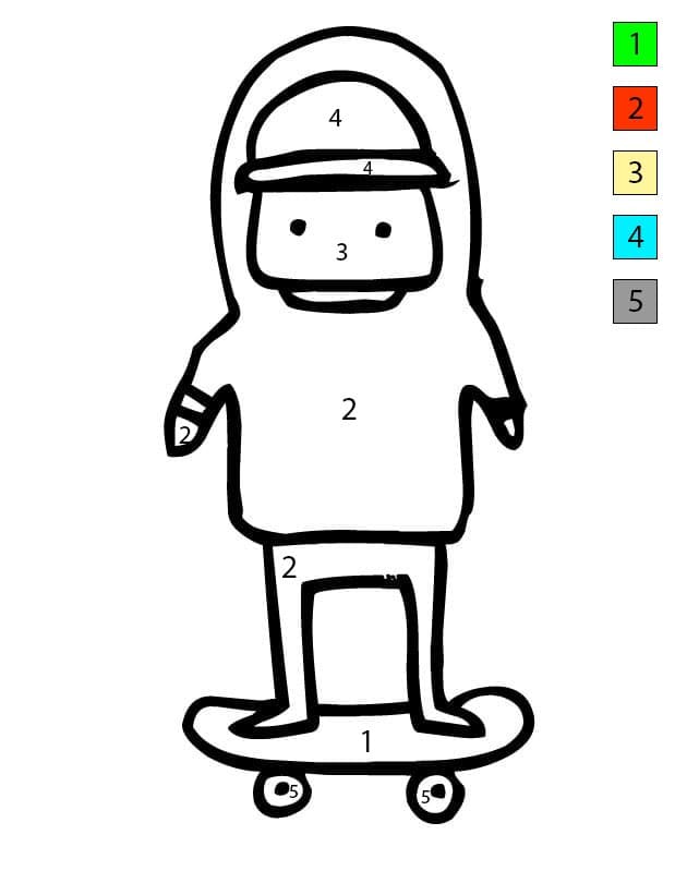 Simple Boy on Skateboard Color By Number