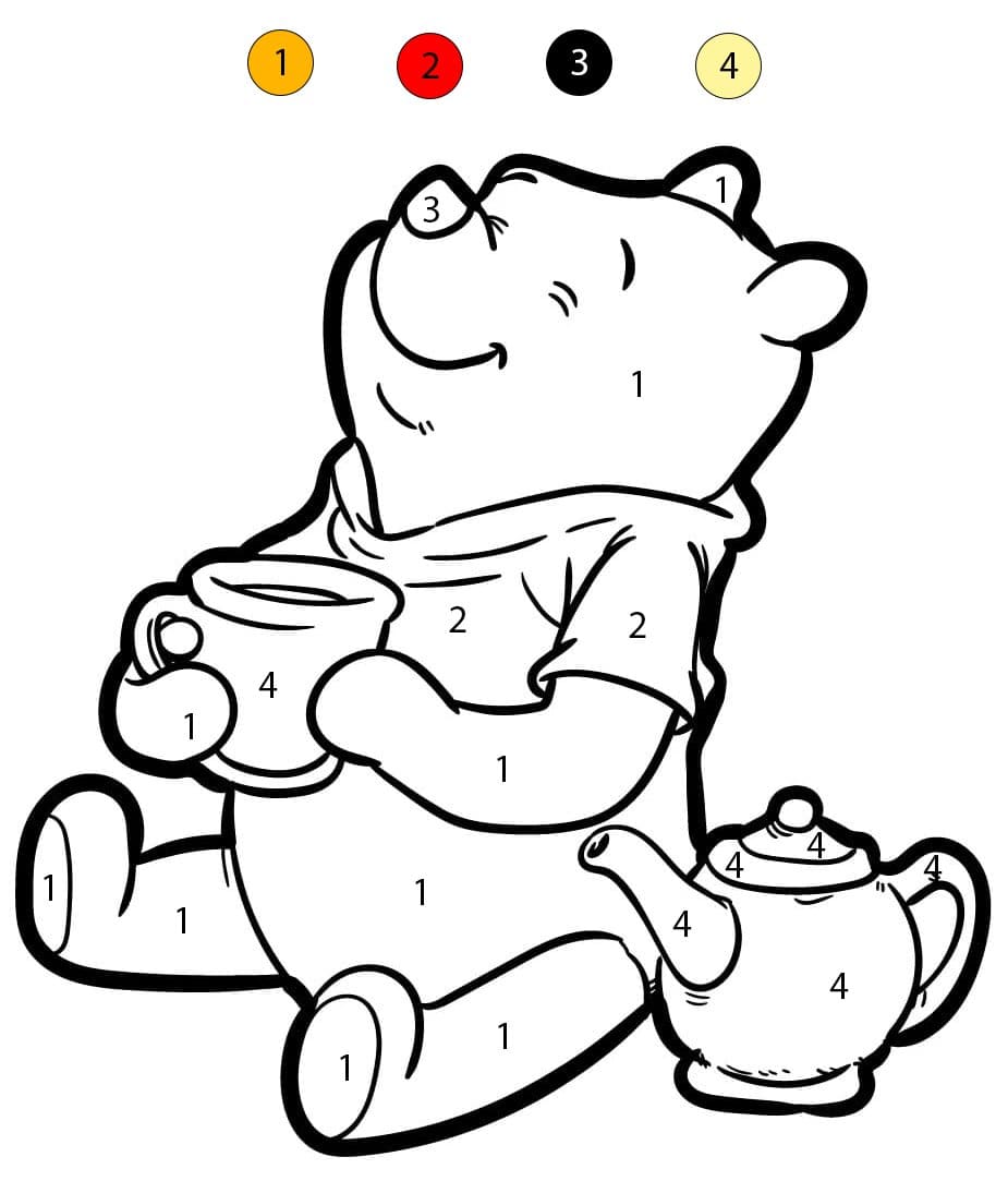 Winnie the Pooh Having Tea Color By Number