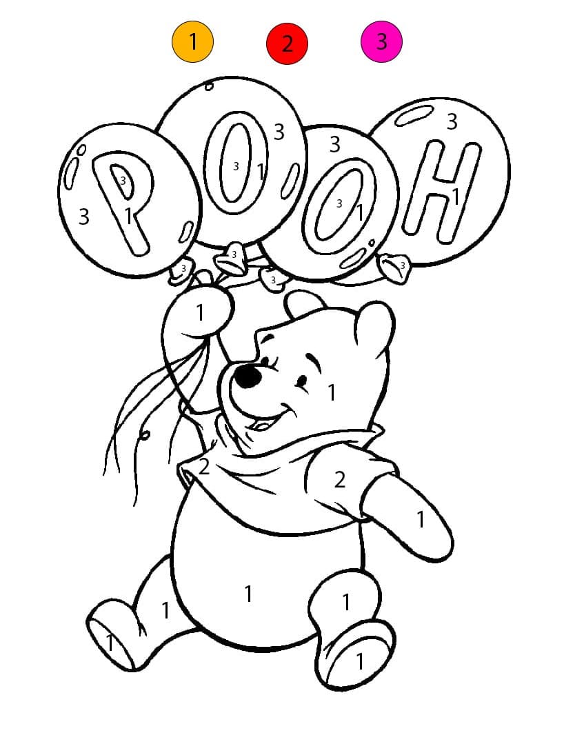 Winnie the Pooh with Balloons Color By Number