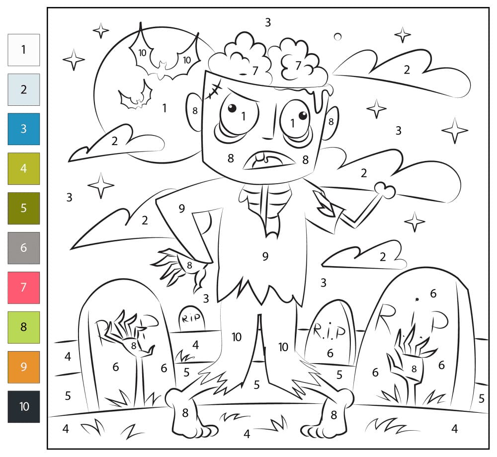 Zombie Halloween Color By Number