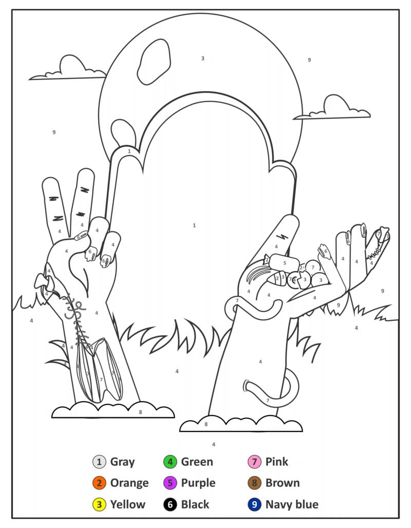 Zombie Hand Color By Number