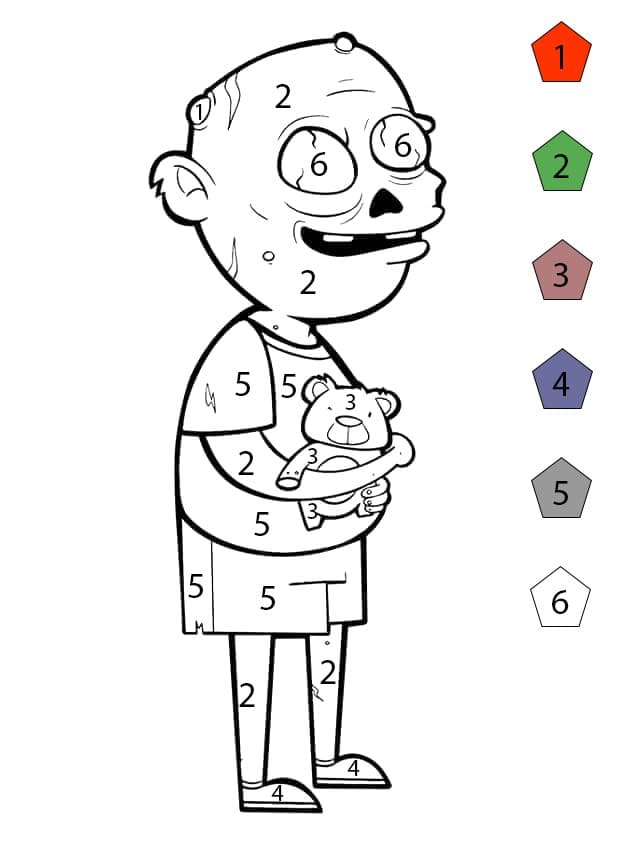 Zombie Holding Teddy Bear Color By Number