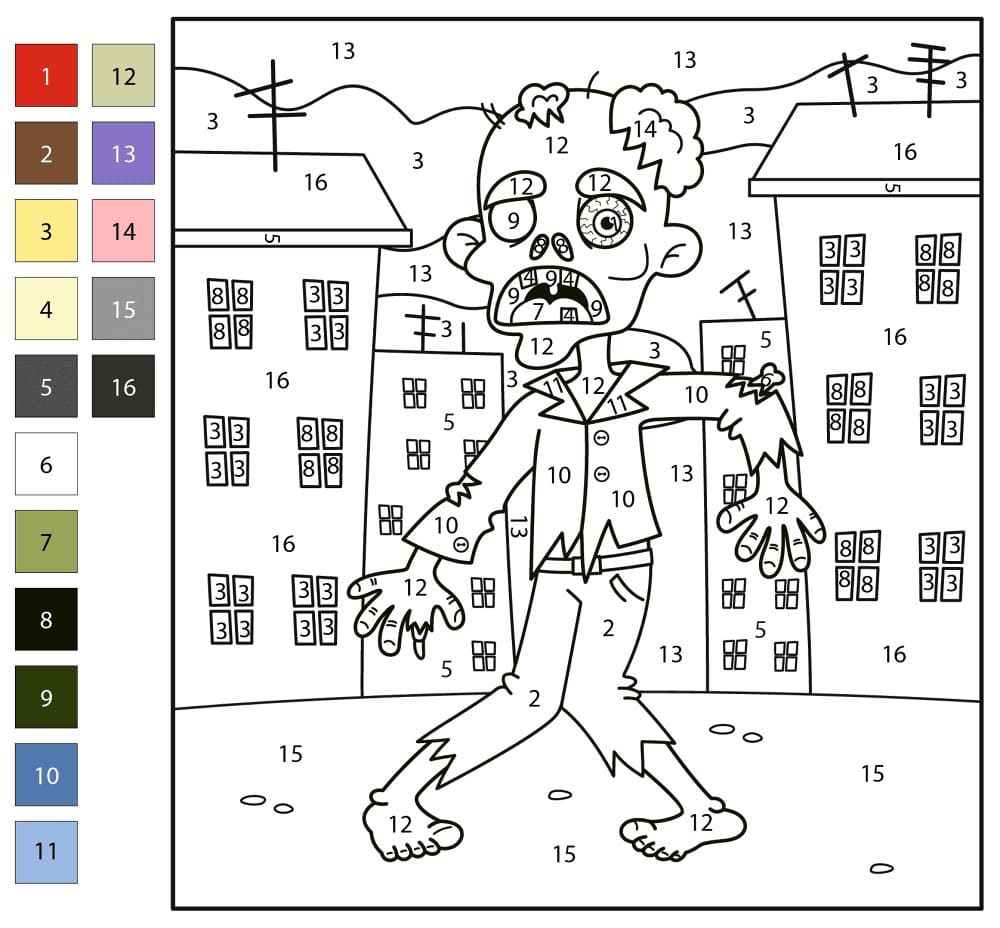 Zombie In City Color By Number
