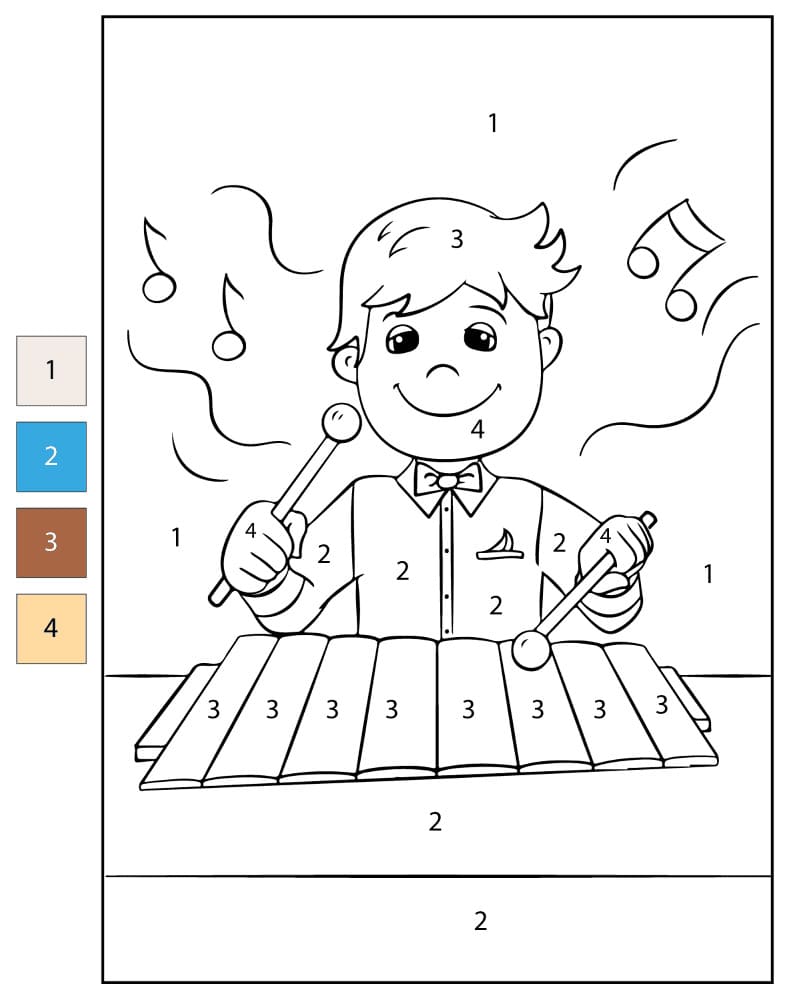 Boy Playing Xylophone Color By Number