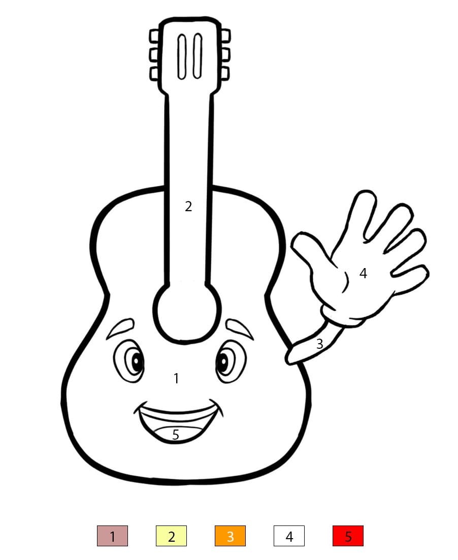 Cartoon Guitar Say Hi Color By Number