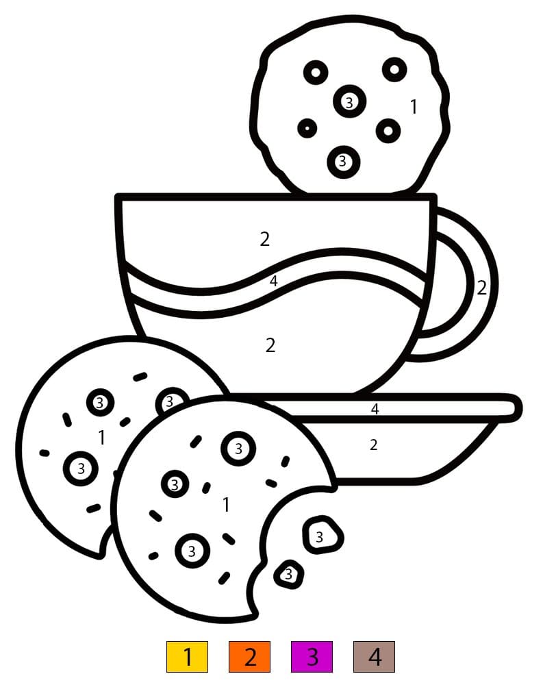 Coffee Cup And Cookie Color By Number