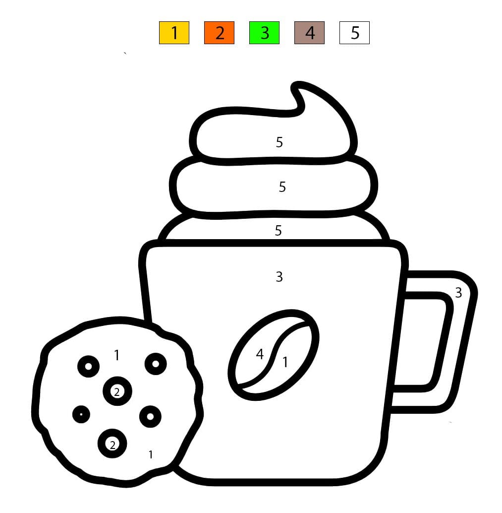 Coffee Mug And Cookie Color By Number