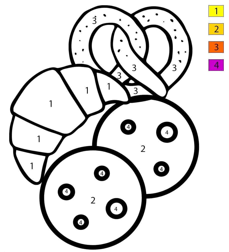 Croissant With Pretzel And Cookie Color By Number