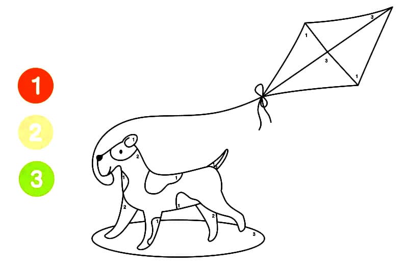 Cute Dog With Kite Color By Number