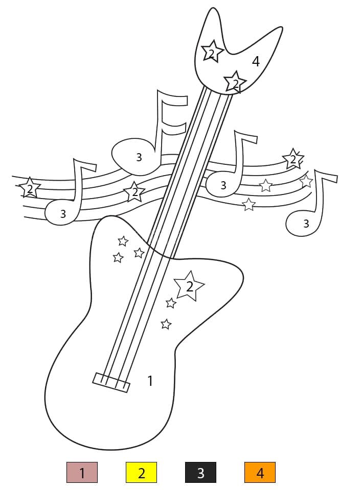 Cute Guitar with Music Notes Color By Number