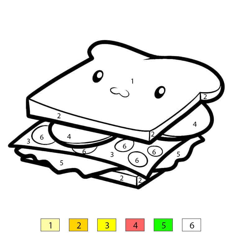 Cute Sandwich Color By Number