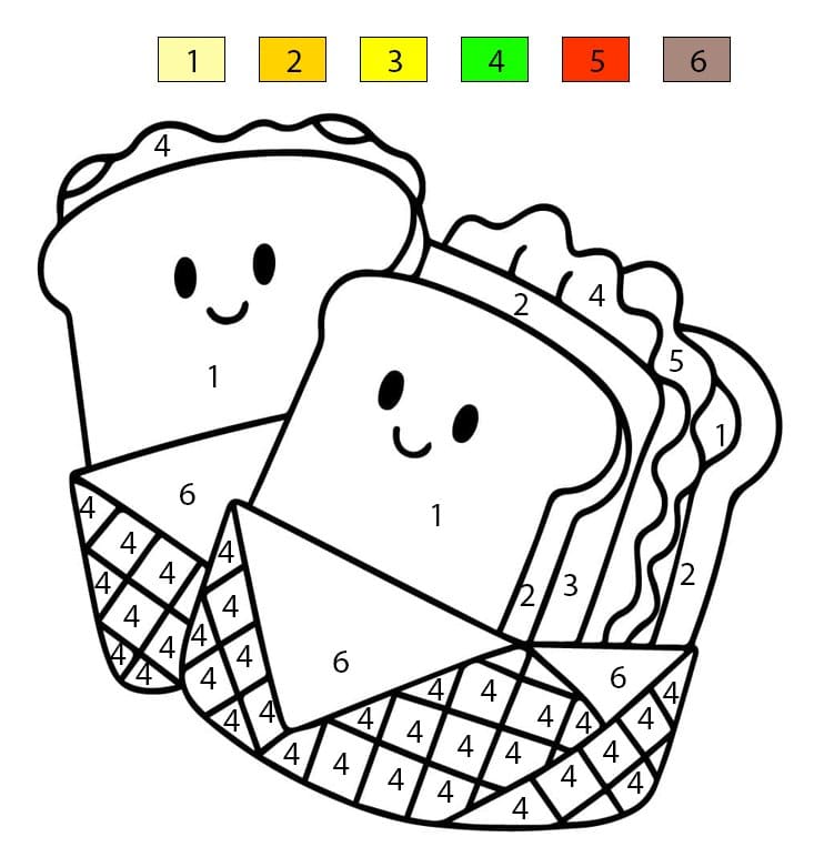 Cute Sandwich Image Color By Number