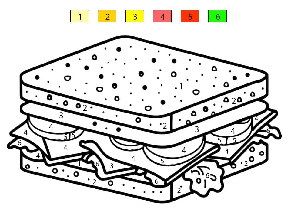 Free Drawing of Sandwich Color By Number
