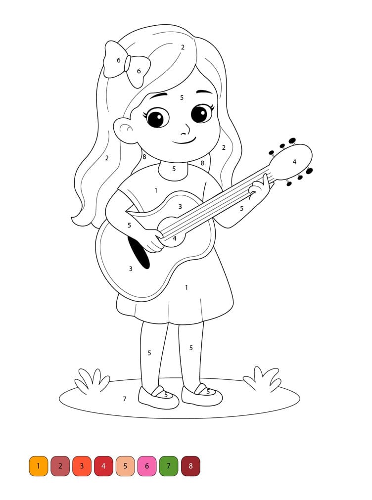 Girl Playing Guitar Color By Number