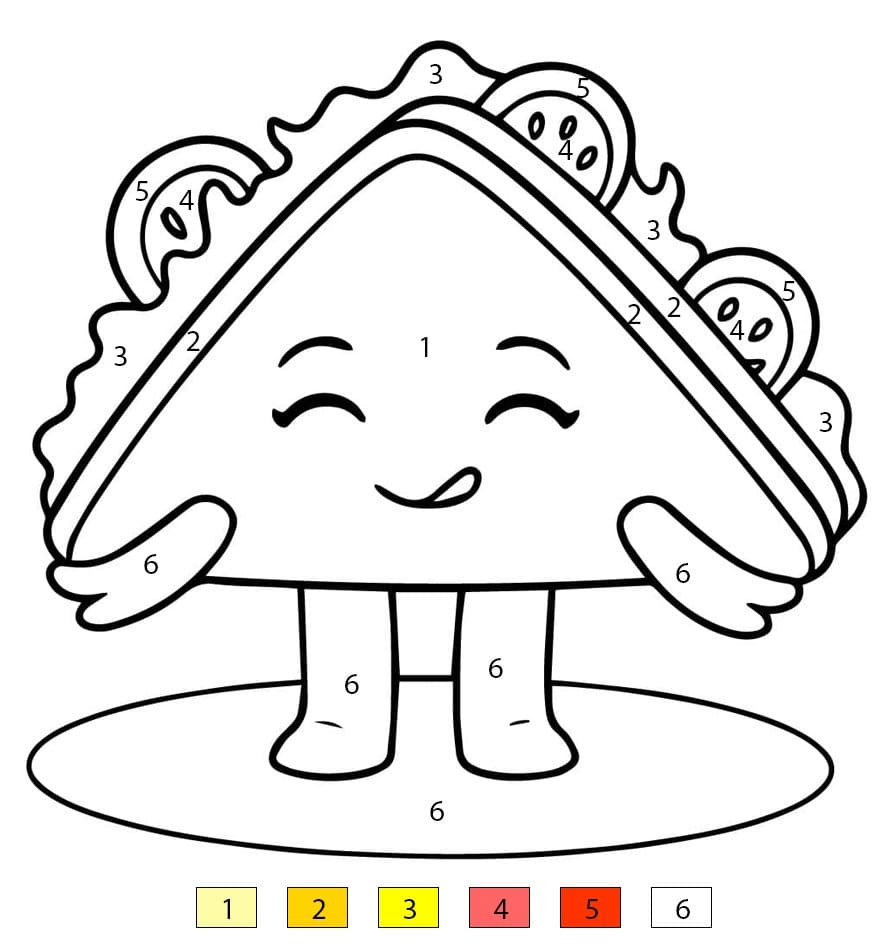 Happy Cartoon Sandwich Color By Number
