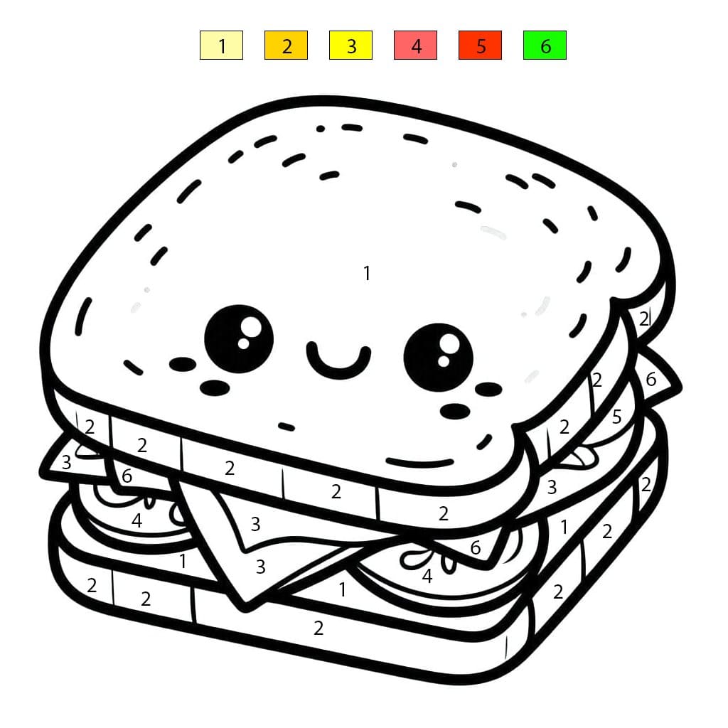 Kawaii Sandwich Color By Number