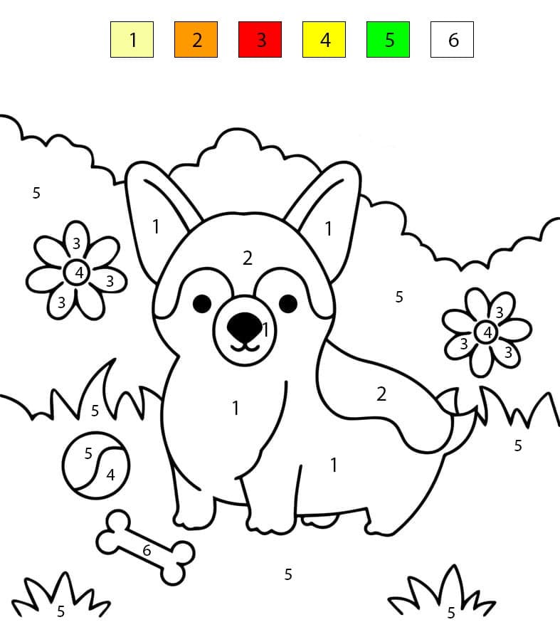 Little Corgi With His Toy Color By Number