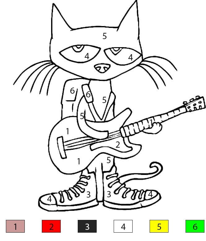 Pete Cat with Guitar Color By Number