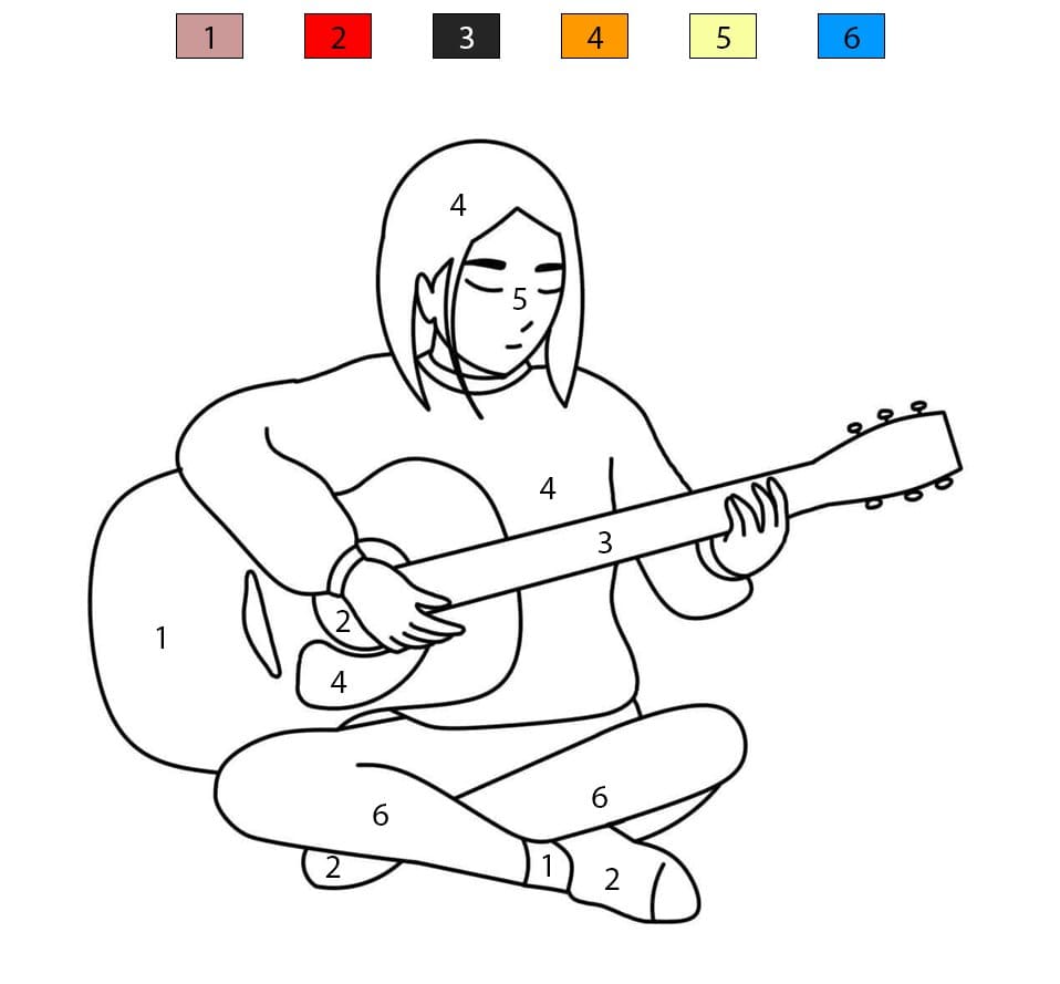Pikachu Playing Guitar Color By Number