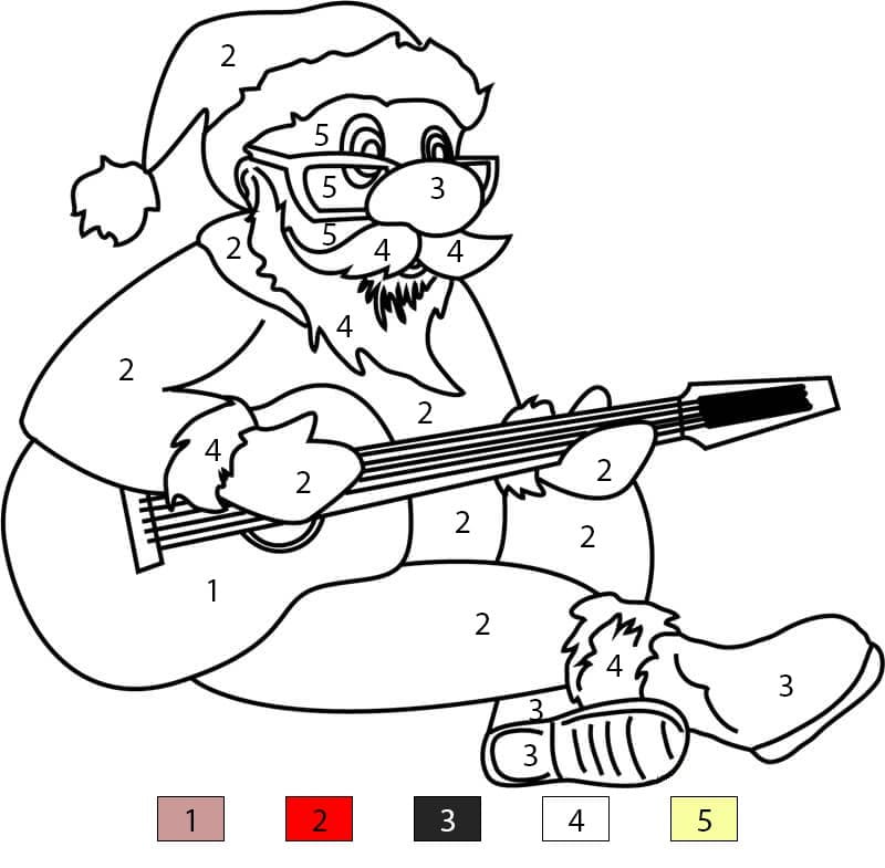 Santa Claus Playing Guitar Color By Number