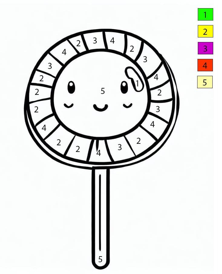 Smiling Lollipop Color By Number