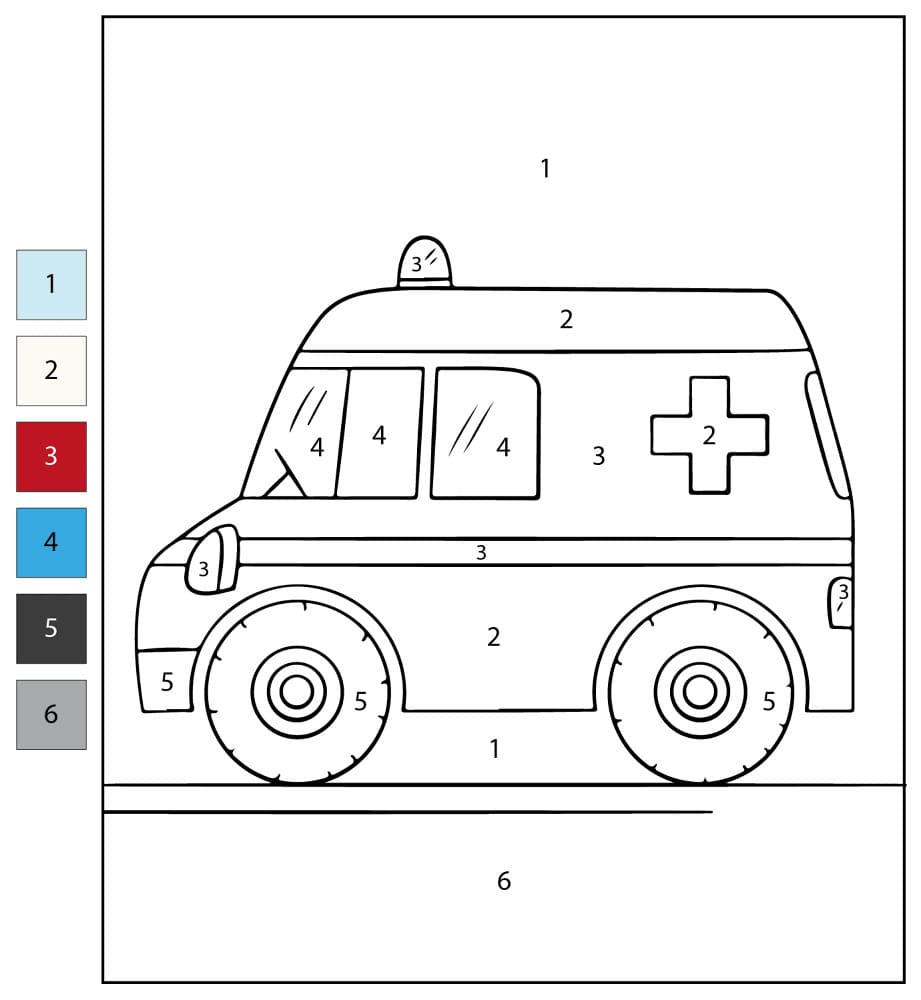 Ambulance Cartoon Color By Number