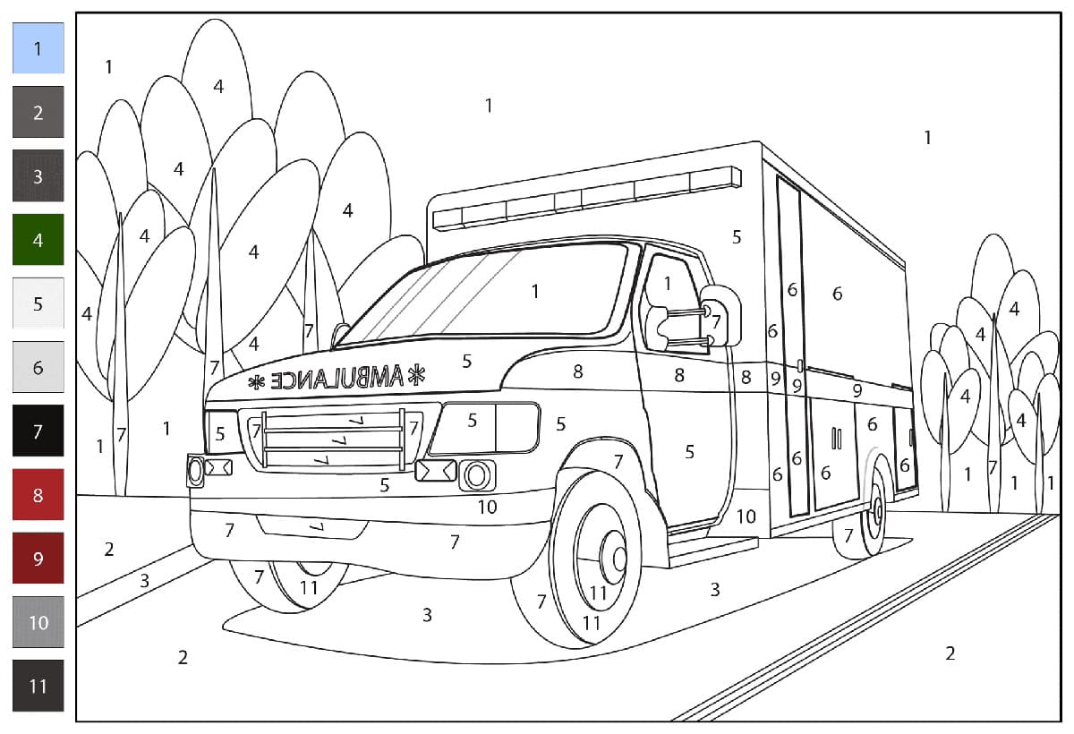 Ambulance For Kids Color By Number
